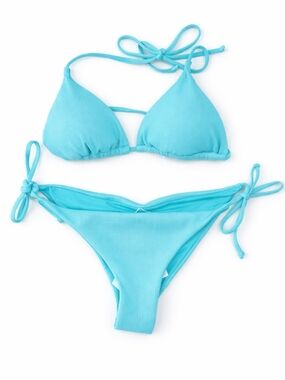 PHAX Ribbed Bikini Set M Aquamarine Triangle Top Tie Side Cheeky Bottom